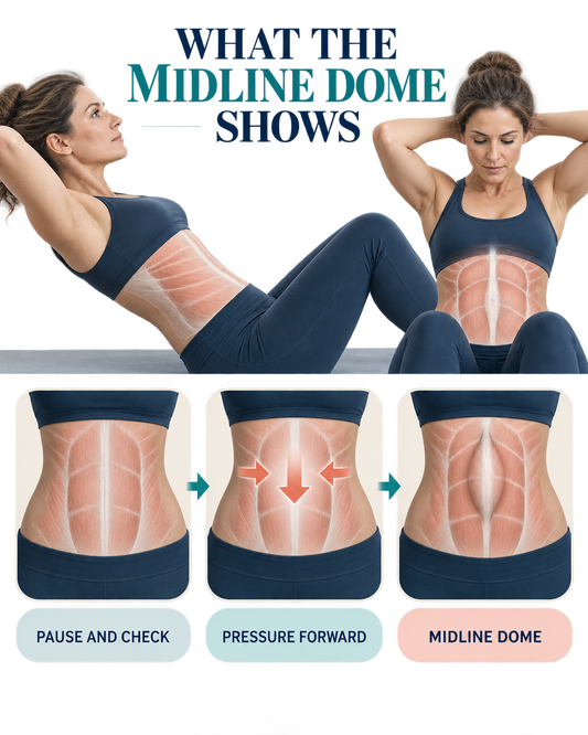 Infographic showing how forward pressure can create a midline abdominal dome in women