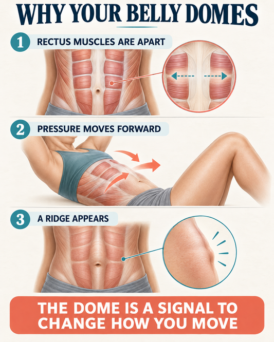 Why a belly can dome when separated rectus muscles allow pressure to move forward